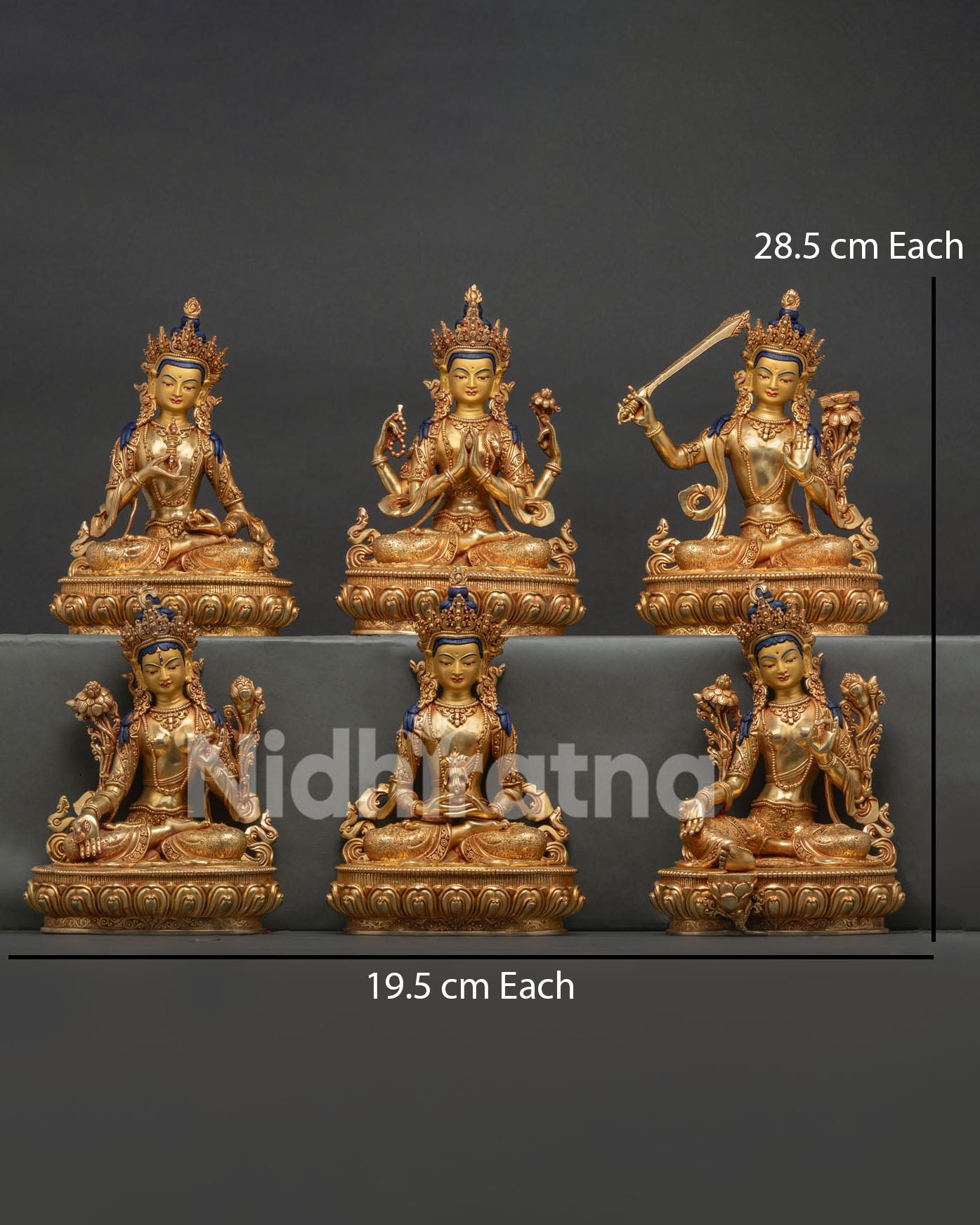 Six Bodhisattva Sculpture Set Handmade Nepalese Buddhist Art Front View