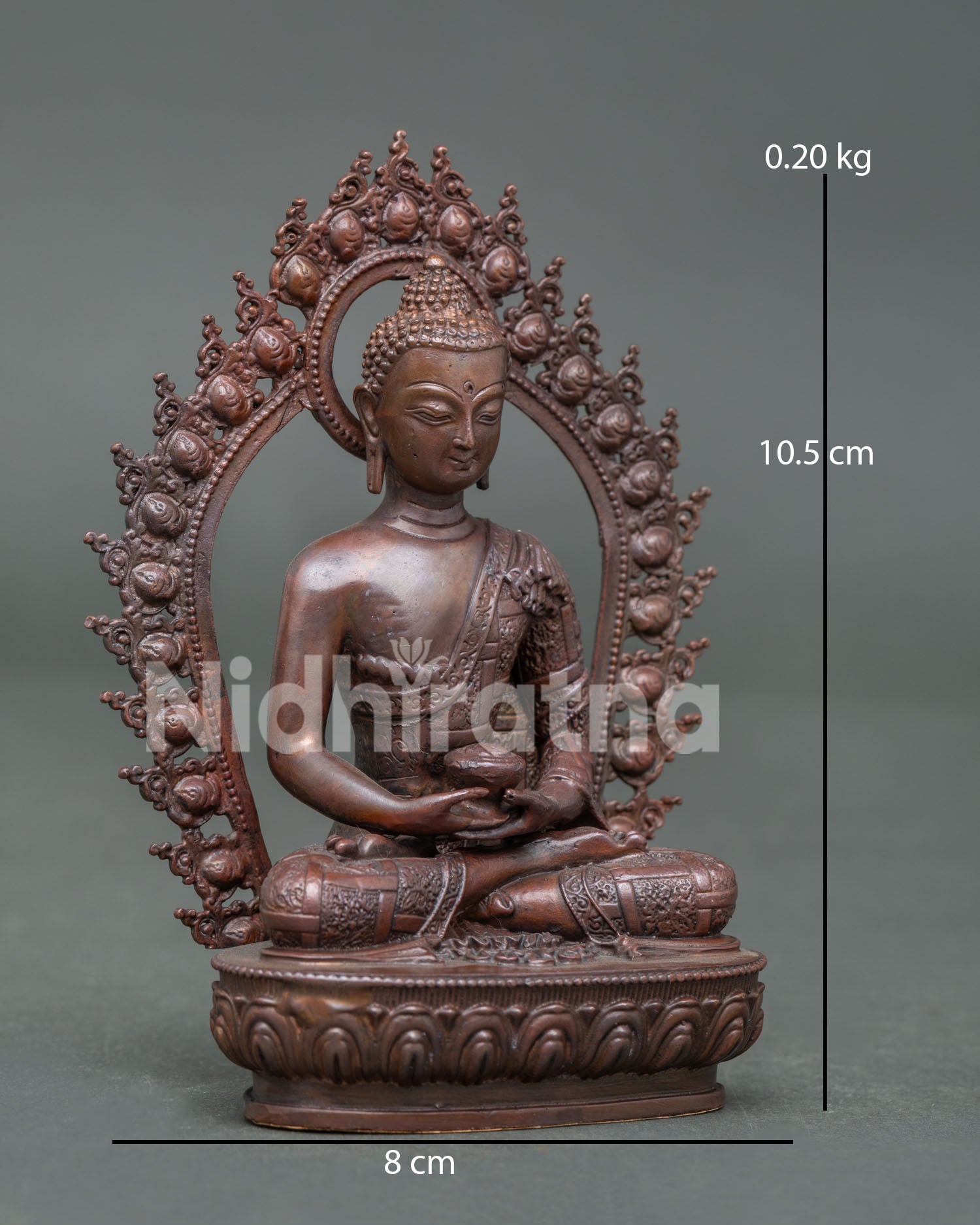 Small Amitabha Buddha meditation statue with serene expression and traditional Himalayan Buddhist artistry