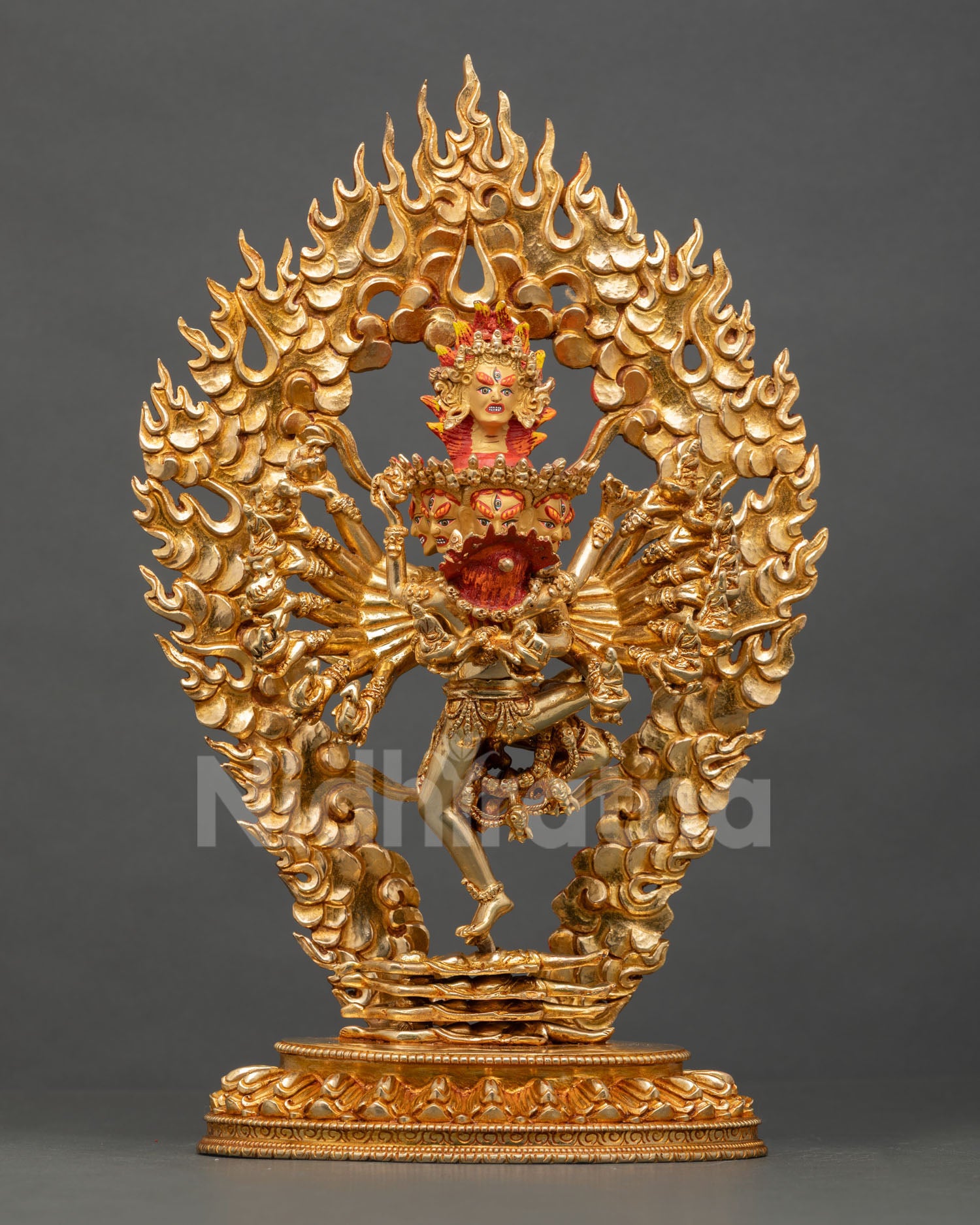 Standing Hevajra Yab Yum Statue Front View with Gold Fire Gilded Copper Artwork