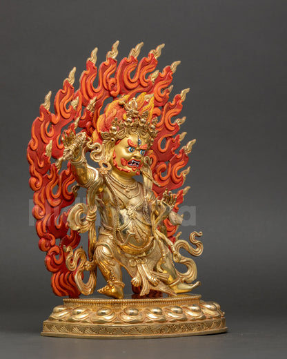 standing Vajrapani holding vajra and robe, handmade Newari Buddhist sculpture