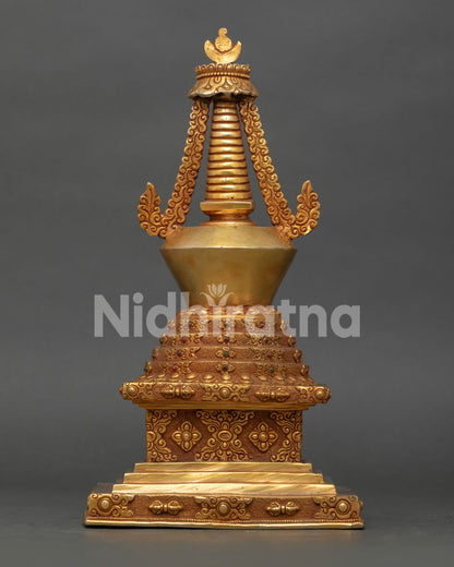 Stupa crafted by Newari artisans with coral and turquoise stones