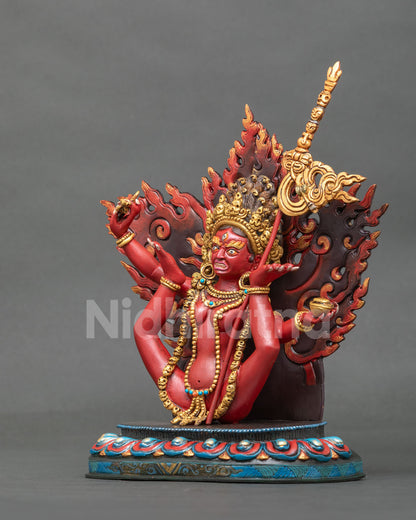 Sukhasiddhi Statue left view garland of skulls semi precious stones.