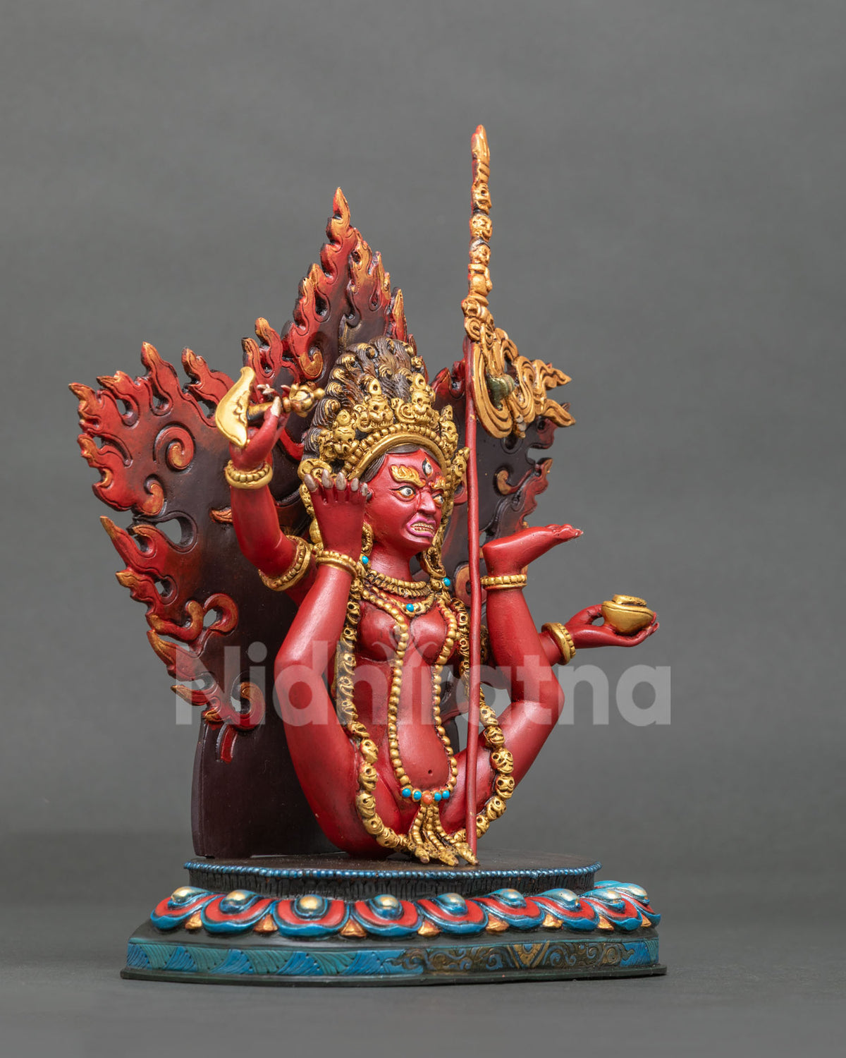 Sukhasiddhi Statue right view kartika knife kapala wrathful expression.