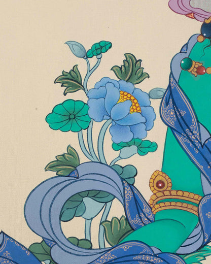 Compassionate Goddess Green Tara Thangka Print | Buddhist Wall Art
