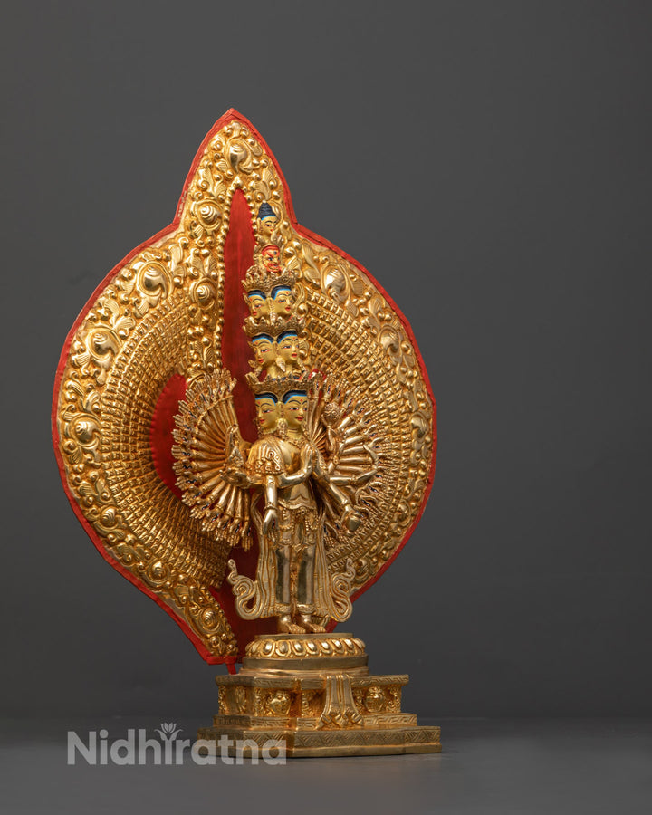 Thousand Arm Chenrezig Statue | Gold-Gilded Copper