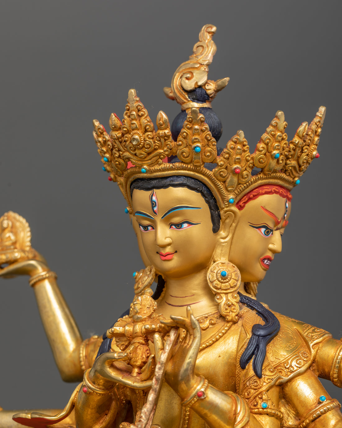 24 karat pure gold plated three faces of namgyalma statue