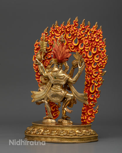 Tibetan Buddhist Citipati statue with Five Dry Skull Crowns and flowing robes.