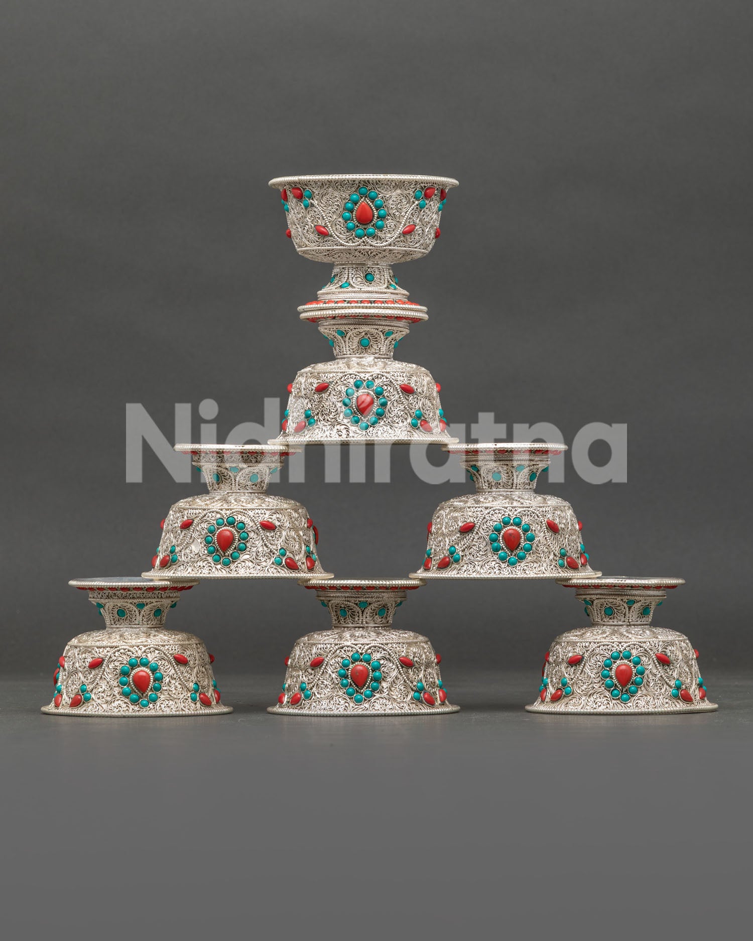 Tibetan Buddhist Silver Water Offering Bowl for Shrine and Altar Rituals