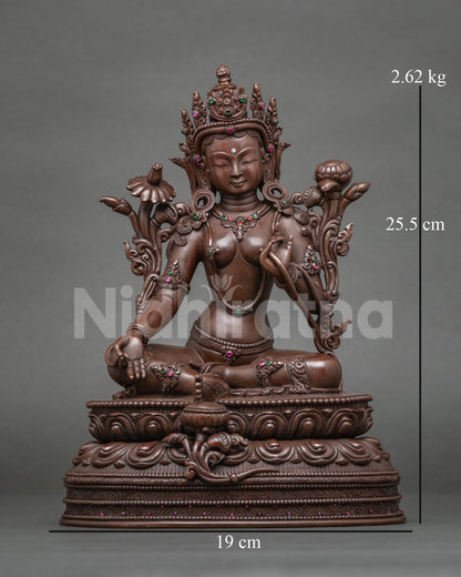 Tibetan Green Tara Statue for meditation handcrafted in copper from Nepal