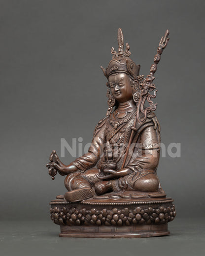 Tibetan Guru Padmasambhava statue with acrylic colors and traditional Vajrayana symbolism