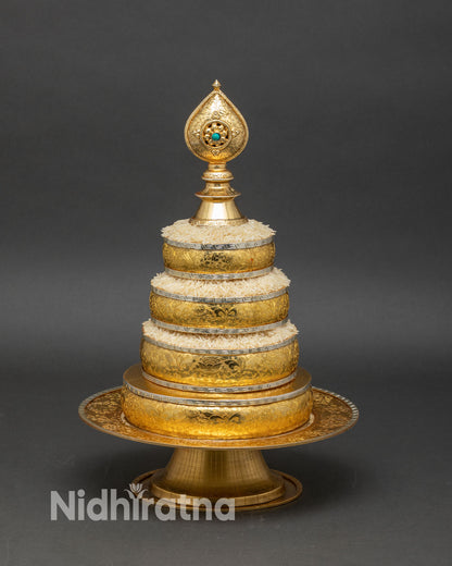 Tibetan mandala offering set copper gold silver plated sacred vessel