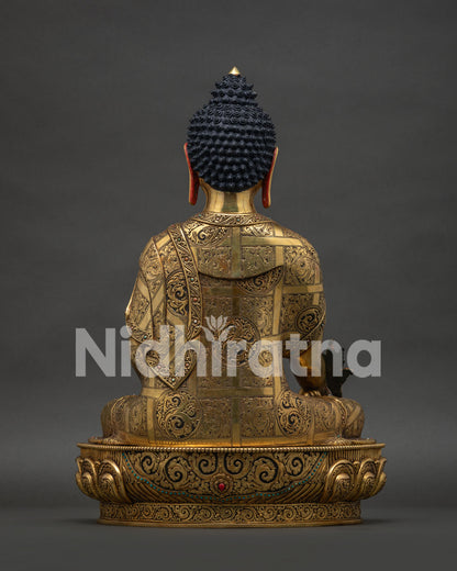 Tibetan Medicine Buddha Statue Back View | Hand-Carved 24K Gold Copper Art