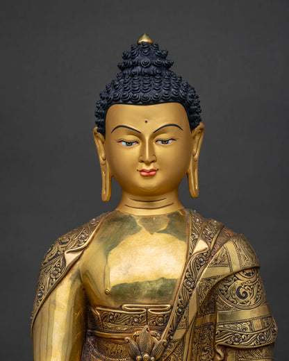 Tibetan Medicine Buddha Statue Close-Up | Handmade 24K Gold Bhaisajyaguru Details