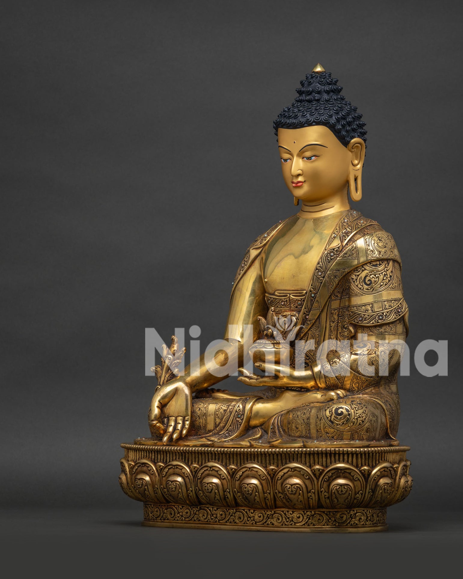 Tibetan Medicine Buddha Statue Left Side View | Handmade Copper Bhaisajyaguru