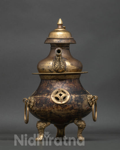 Tibetan Tea Pot dragon shaped handle and makara spout copper detail.