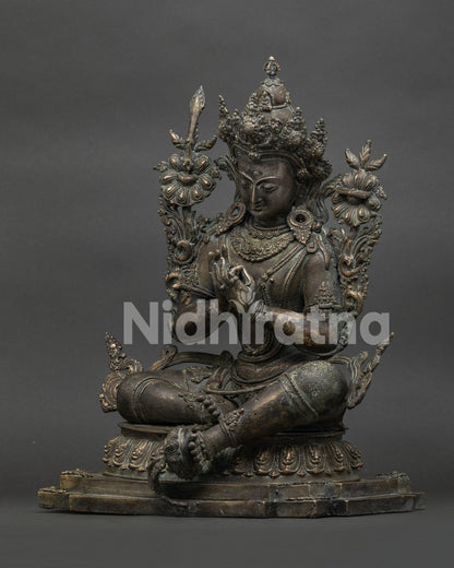 tikshna manjushri bronze statue left side view showing traditional details
