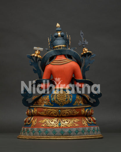 Tikshna Manjushri statue back view showing crown and lotus throne detail