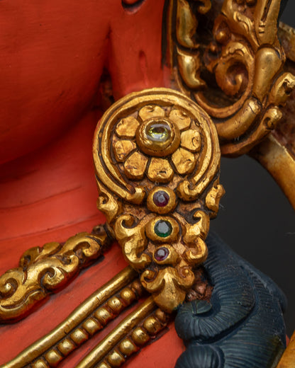 Tikshna Manjushri statue gold armlet and gemstone jewelry closeup