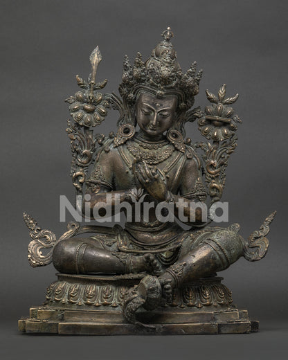 tikshna manjushri statue in bronze with antique finish front view
