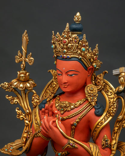 Tikshna Manjushri statue upper body with mudra hands and gold