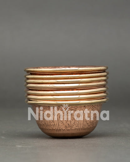 Traditional Copper Seven Water Offering Bowl set newari craftsmanship patan nepal himalayan buddhist puja ceremony altar offering