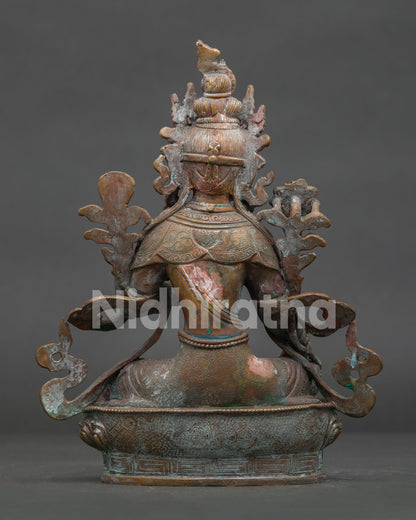 Traditional Green Tara statue handcrafted by Newari artisans for Buddhist sacred spaces.