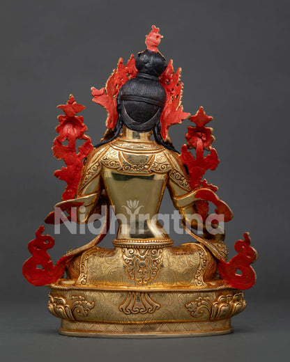Traditional Green Tara statue Nepalese Buddhist artwork.