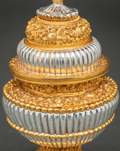 Traditional Himalayan Buddhist rice pot for temple altars, home shrines, and daily devotional practices