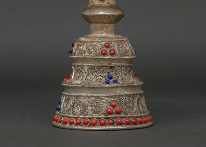 Traditional Himalayan offering lamp adorned with carefully set semi-precious gemstones