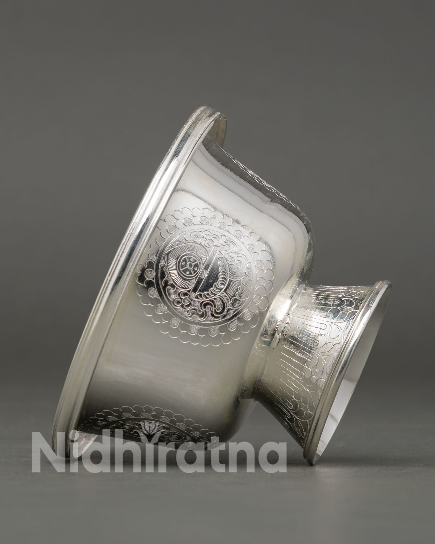 Traditional Himalayan Silver Offering Bowl Set for Buddhist Shrine and Meditation