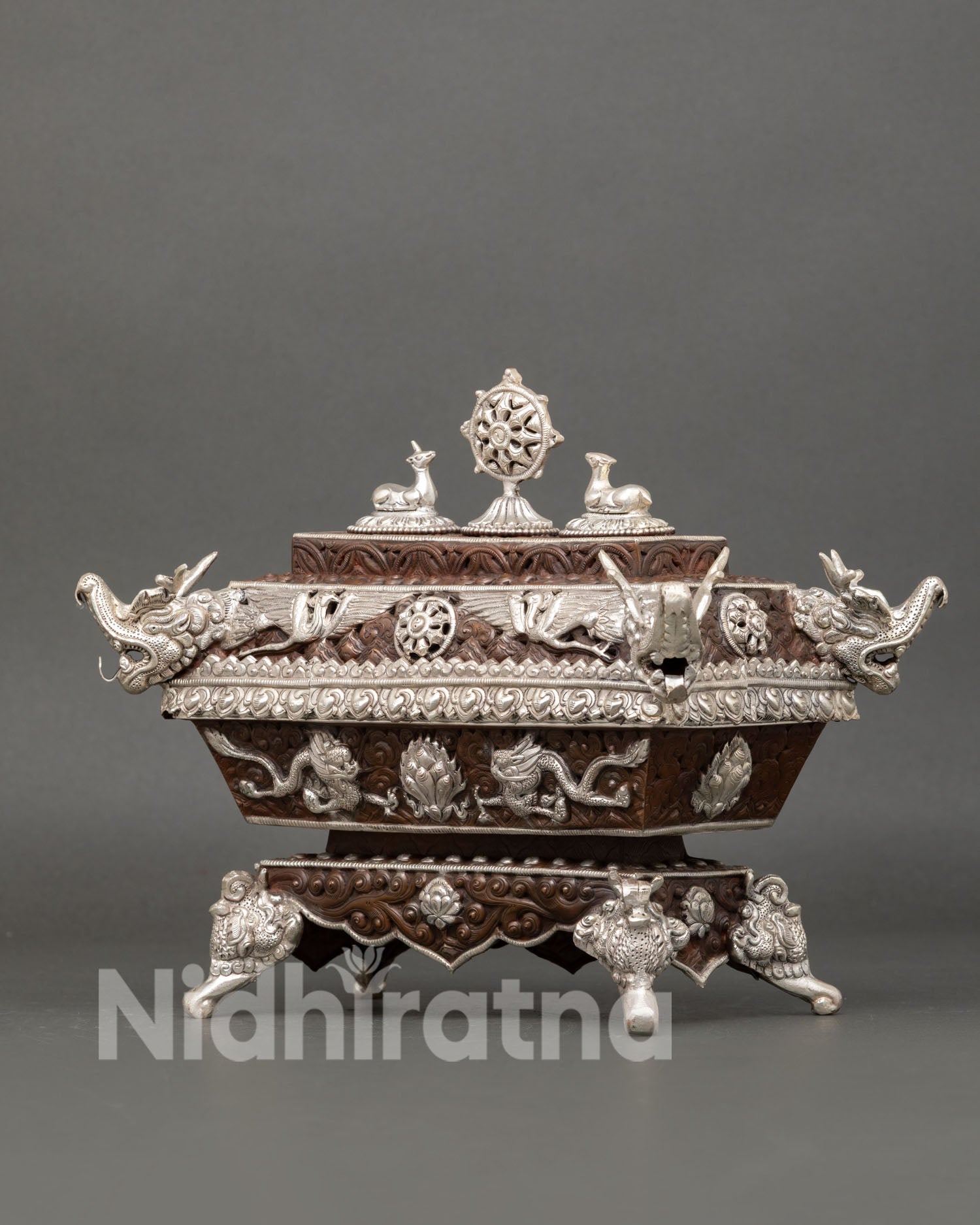 Traditional Incense Burner with Dharma Wheel and Auspicious Carvings