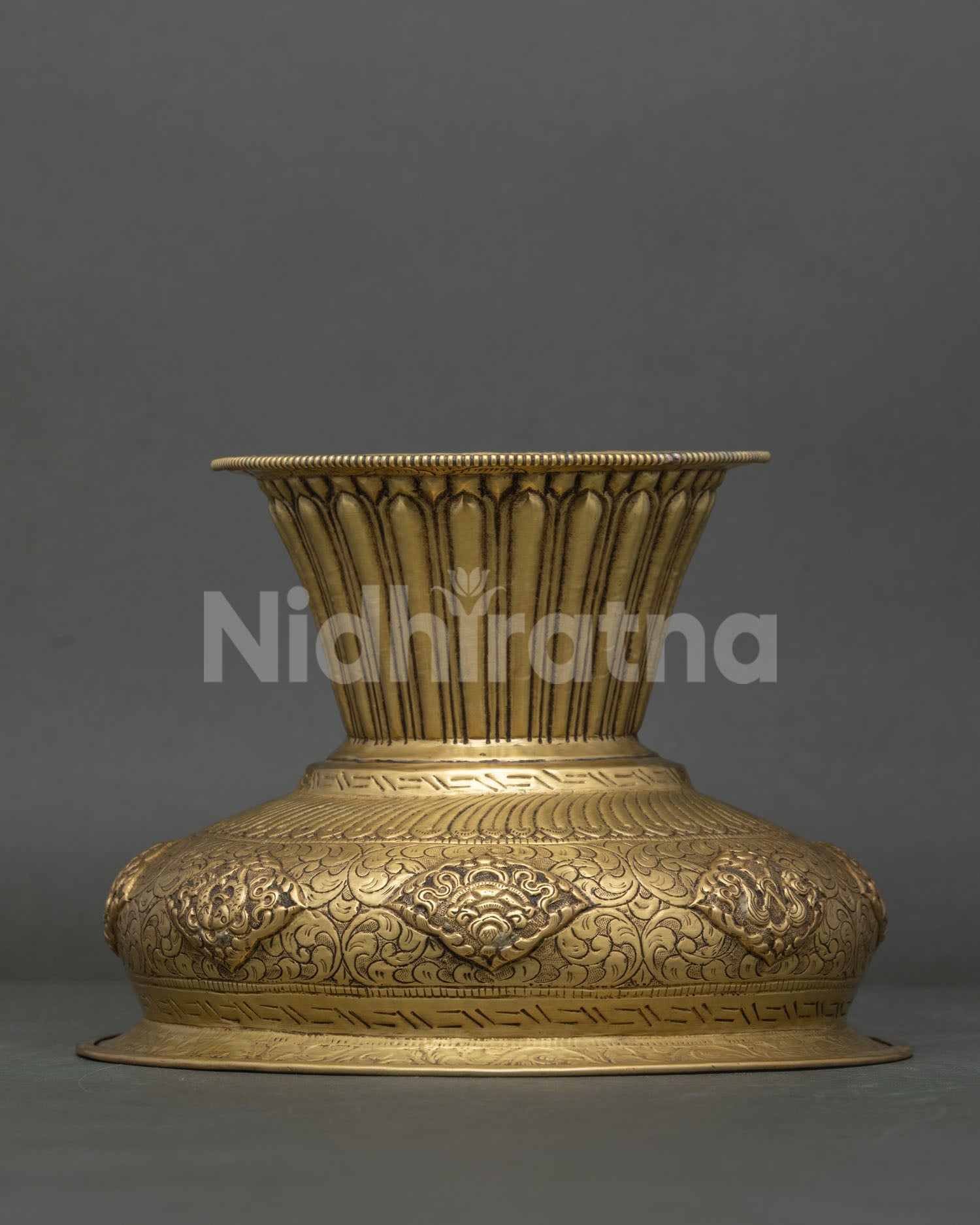 Traditional Nepalese brass offering bowl for Buddhist altar and devotional space