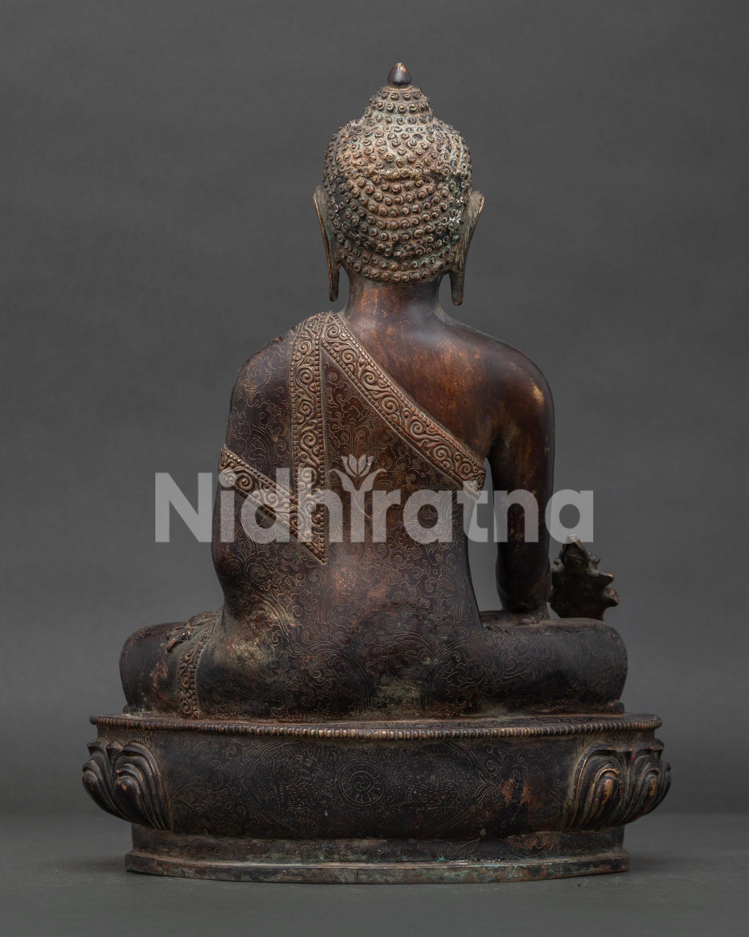 Traditional Nepalese Medicine Buddha statue copper Buddhist sculpture.