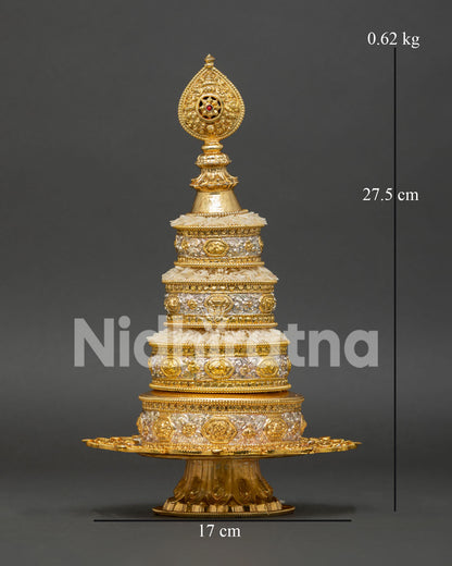 Traditional Tibetan Buddhist Offering Mandala with Four Concentric Rings and Sacred Symbols
