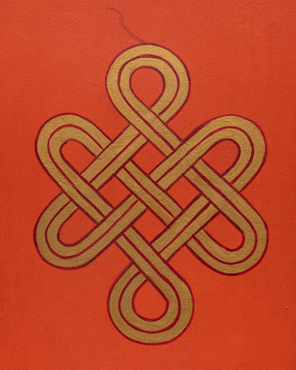 Traditional Tibetan ritual tray with Endless Knot for Buddhist offerings