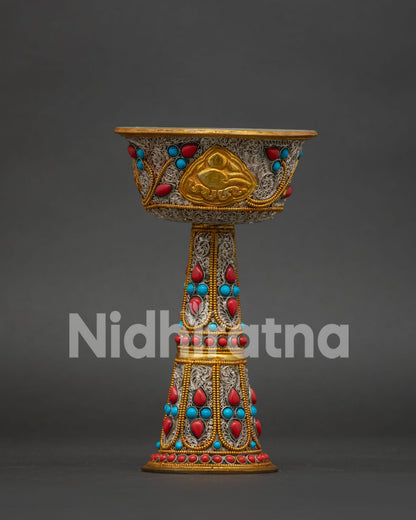 Traditional Tibetan Serkyem Offering Set with Buddhist auspicious symbols for Vajrayana altar rituals