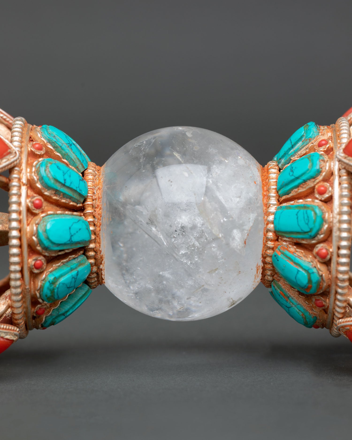 Traditional Tibetan Vajra with Crystal Core and Sacred Symbolism