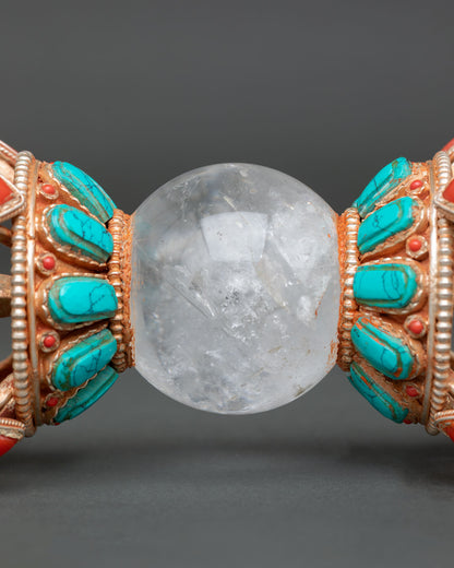 Traditional Tibetan Vajra with Crystal Core and Sacred Symbolism