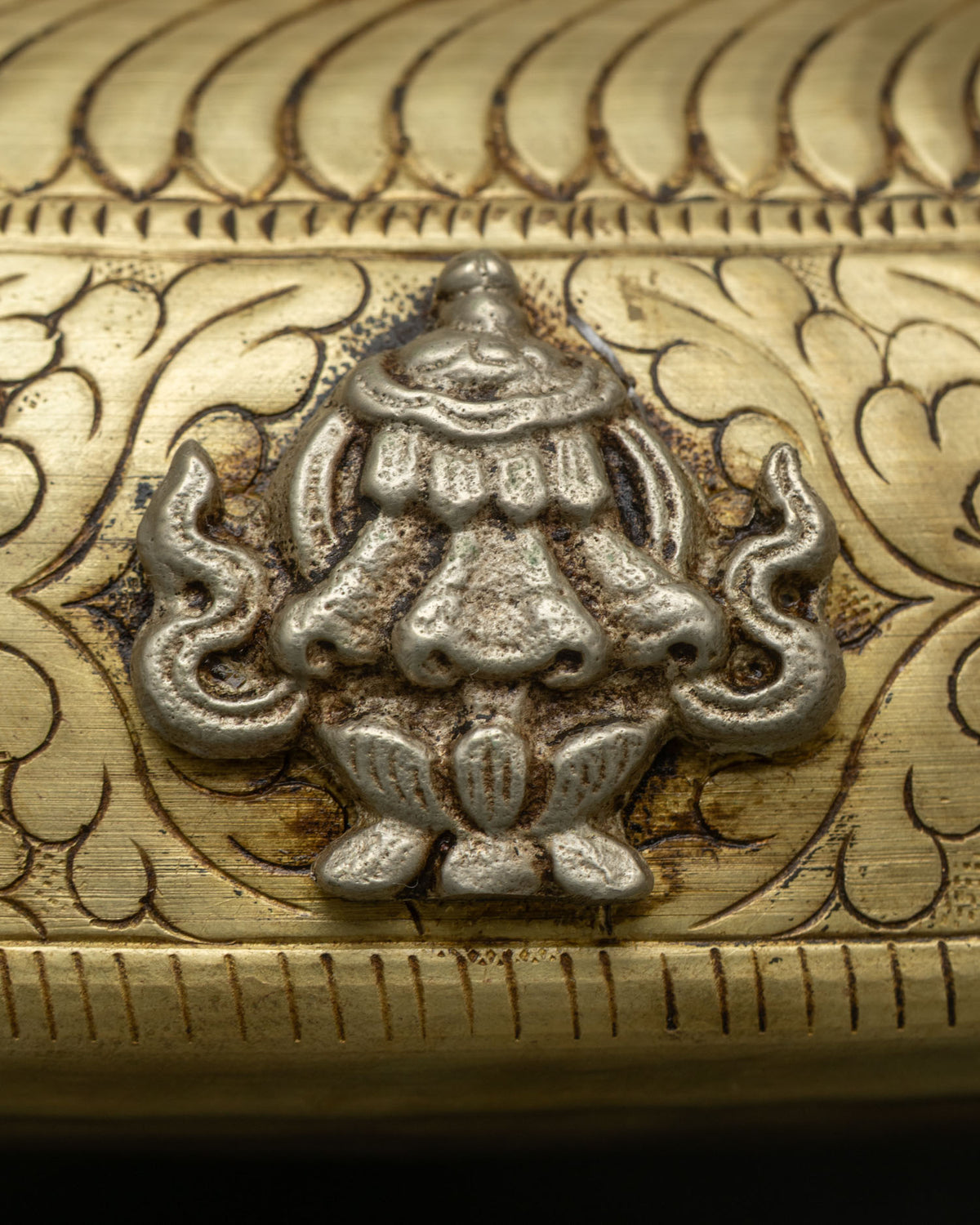 Traditional Urli Bowl with silver plated Auspicious Symbols and brass finish