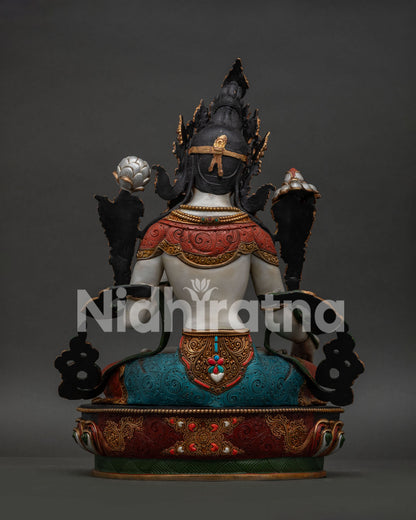 Traditional White Tara meditation statue, symbolizing compassion healing and longevity