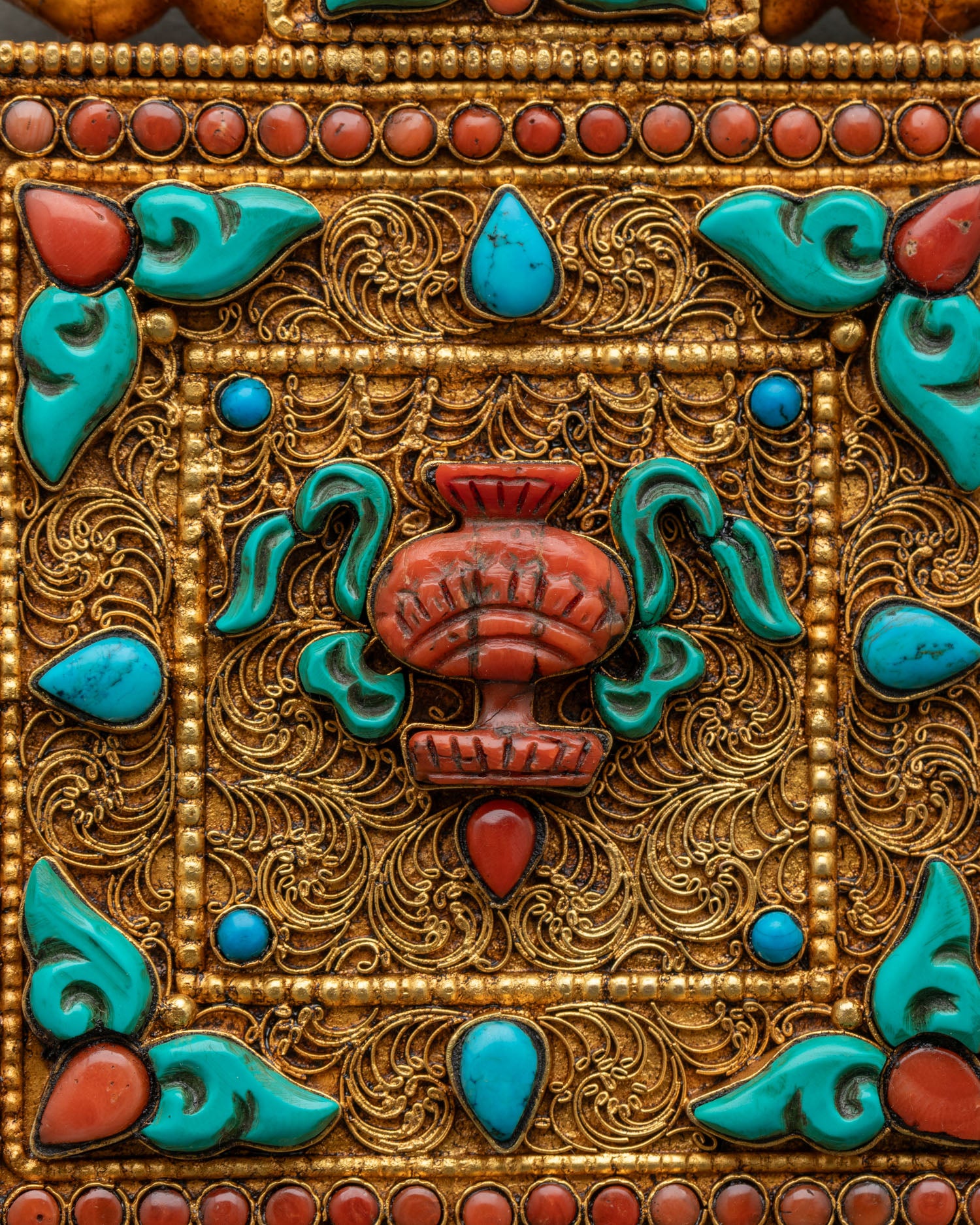 Treasure Vase Ghau Mala, handcrafted in Patan, Nepal with gold plated copper