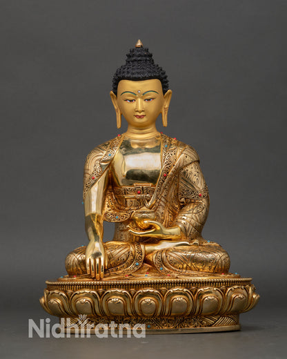 trio buddha set close up copper gold gilded buddhist statue set nepal