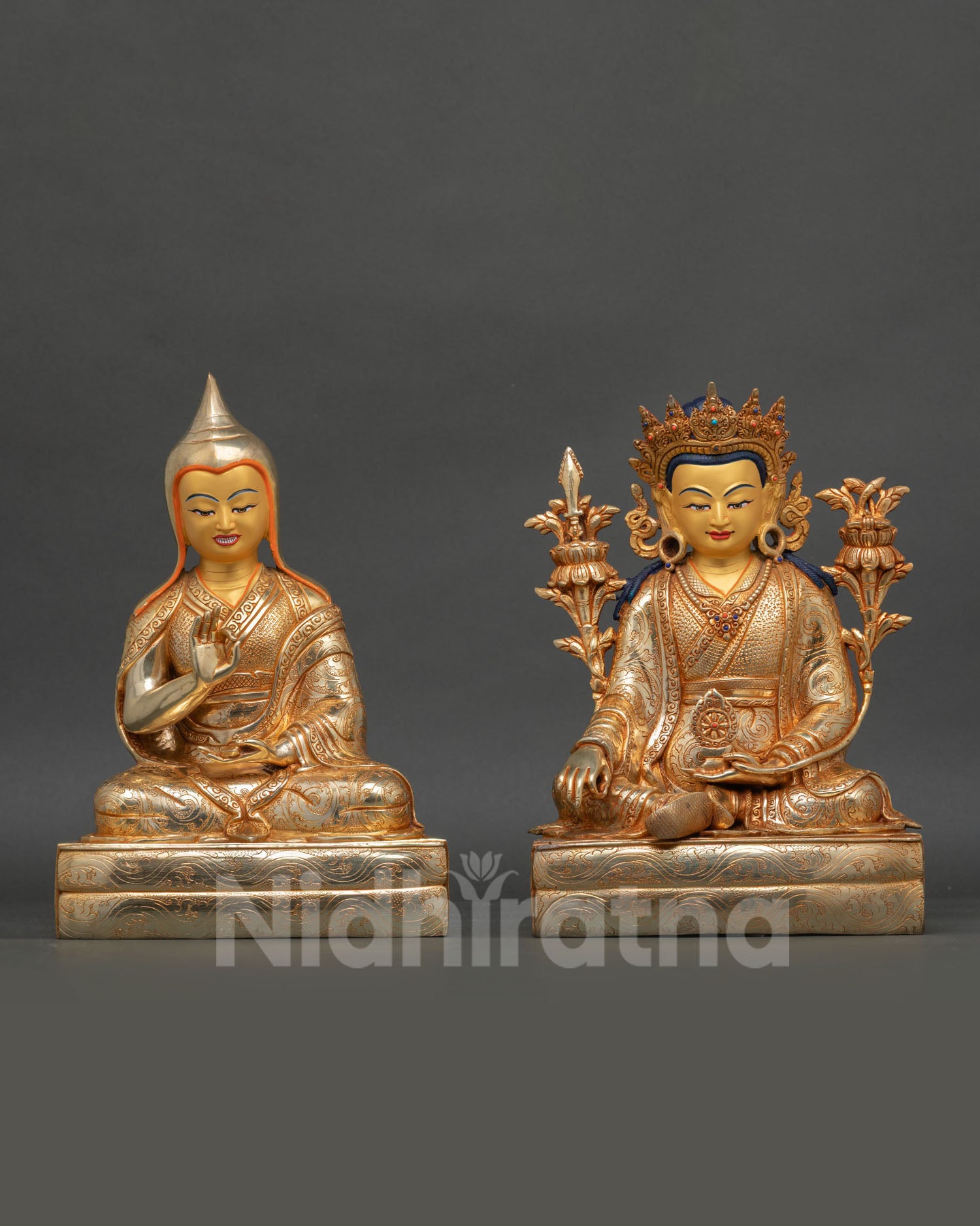 trisong detsen and shantarakshita statue set handcrafted copper buddhist masters from nepal