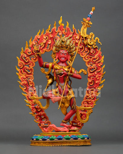 Troma Nagmo statue front view, copper Nepal Buddhist art, gold gilded, halo
