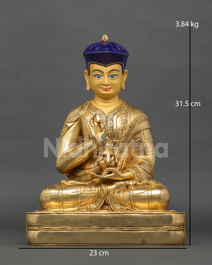Tsangpa Gyare Statue front view, 24K gold fire-gilded copper Buddhist master