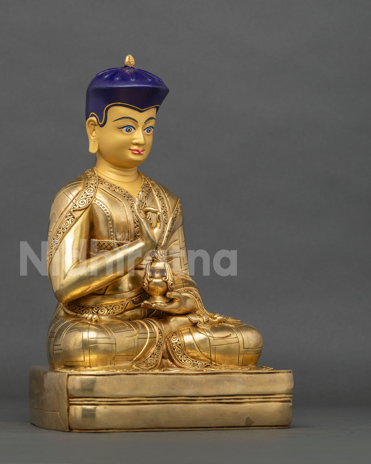 Tsangpa Gyare Statue right side view, 24K gold-gilded copper sculpture