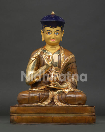 Tsangpa Gyare Statue Seated on Throne with Gold Gilded Details, Made in Nepal