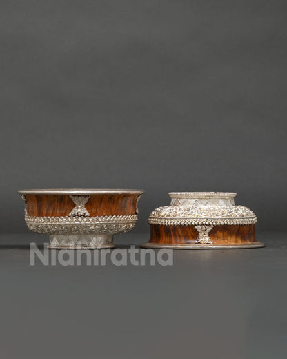 Tsog Offering Bowl Set crafted by Newari metalsmiths for Vajrayana rituals