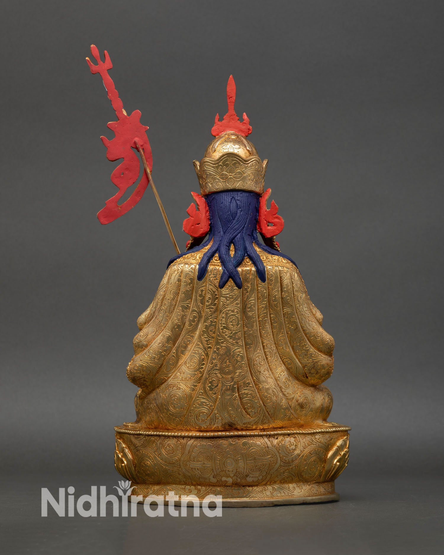 Tsokye Dorje back view detailed carvings lotus base Nepal handmade Buddhist statue spiritual protection transformation decor