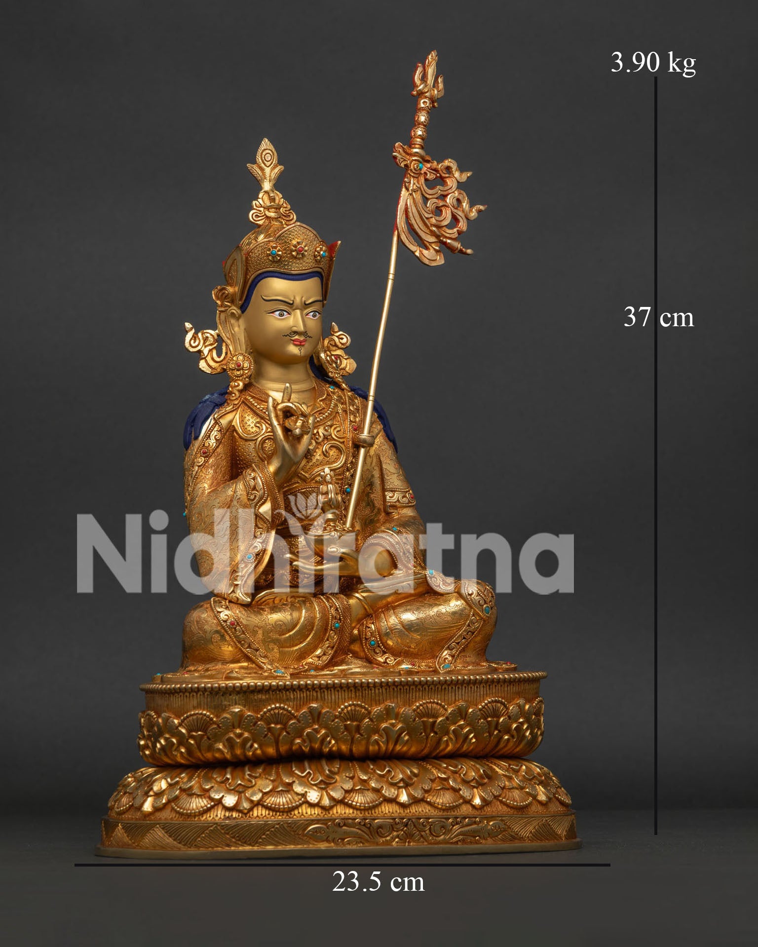 Tsokye Dorje Buddhist Statue, holding vajra and sacred vase with ornate khatvanga staff